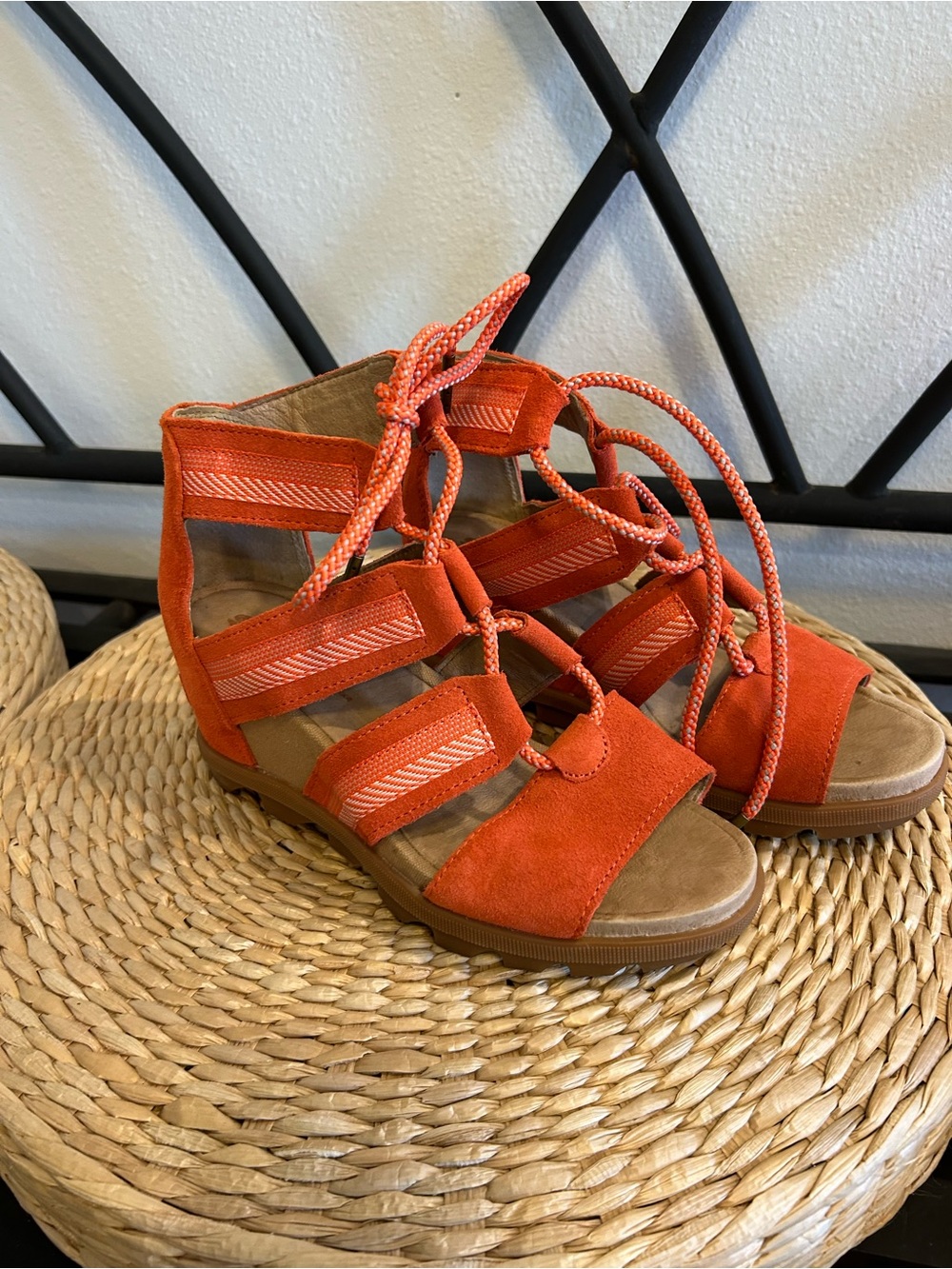 SOREL Orange Suede Lace-Up Sandals